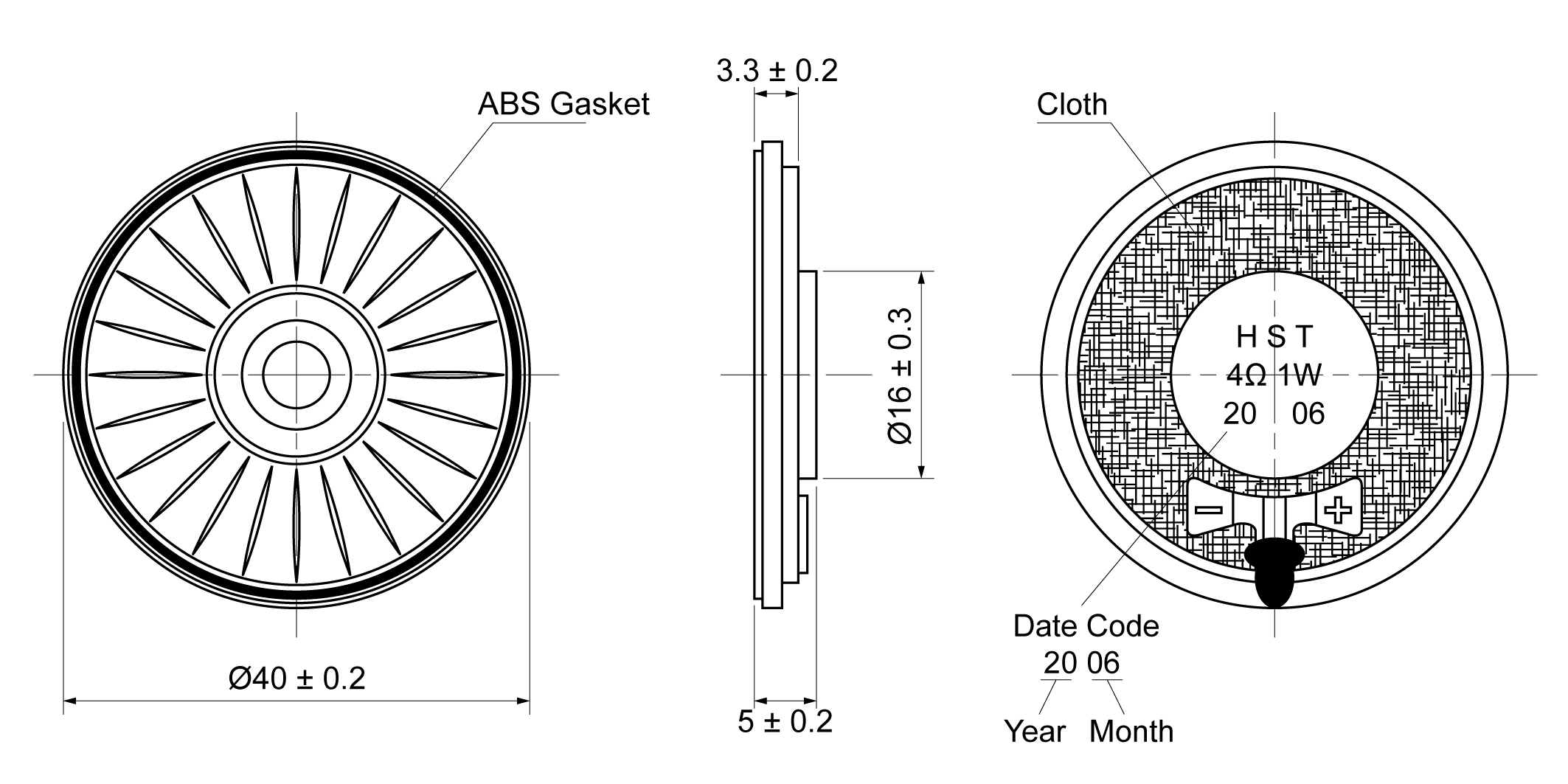 OST40R-5B1.0W4N Mechanical Drawing